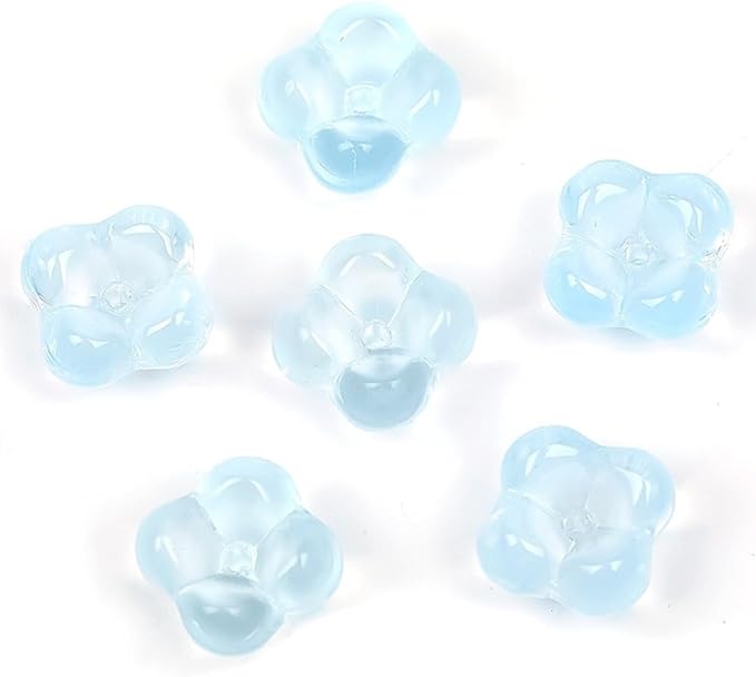 100PCS Glass Flower Beads for Jewelry Making 4 Petal Flower Bead Caps Gradient Cute Floral Beads Aesthetic Charms for Necklace Bracelets Earrings DIY Craft Home Decoration-Blue