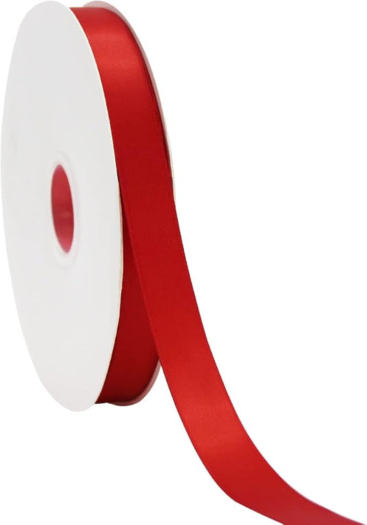 Red Double Faced Satin Ribbon 7/8 Inch - 100 Yards Continuous Soft Gift Wrapping Package Ribbon for Invitations, Flower Bouquets, Weddings, Bows, Hair Decoration, Valentine's Day, and Mother's Day