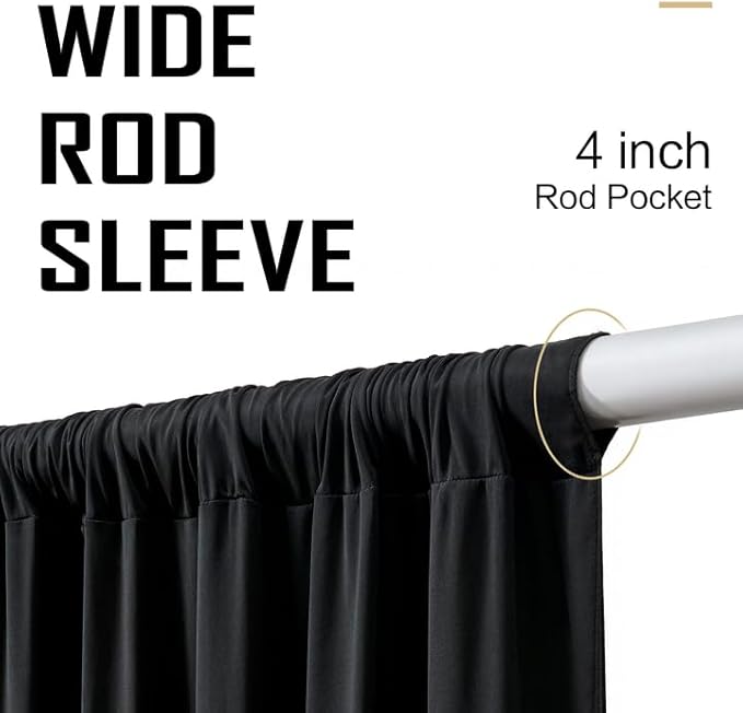 gogoparti 10 ft × 12 ft Black Backdrop Curtain for Wedding Parties, 2 Panels Wrinkle-Free 12 FT Long Polyester Photo Backdrop Drapes for Birthday, Baby Shower, Halloween Photography Background