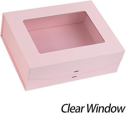 3 Pcs Pink Extra Large Gift Box for Presents with Ribbon 16.5x13x5.3 Inches Clear Gift Box with Window Magnetic Closure Gift Boxes with Lids