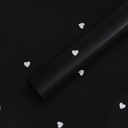 Solid Color Love Heart Flower Wrapping Paper Waterproof Gift Packaging Florist Bouquet Material 20 Sheets 22.8x22.8 Inch (Black White)