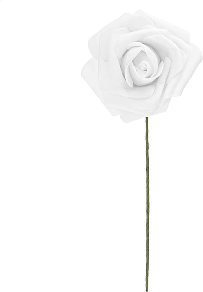Bright Creations Bright White Roses Artificial Rose Flowers for Wedding Bouquet & Bridal Shower DIY Party Decor - 3 Inch Head, 9 Inch Stem, 60 Pack
