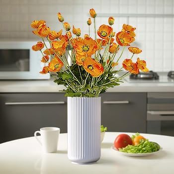 ATFL Orange Poppy Flowers Artificial for Wedding Decorations,12 Pcs Fake Faux Silk Poppies Bulk for Home Decor Table Centerpieces Floral Arrangement(23.5‘’, Orange)