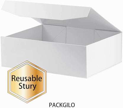 White Extra Large Gift Box with Lid 2 Pcs 16.5 x 13 x 5.3 Inches, Gift Box large White Gift Boxes for Presents Clothes Robe Wedding Dress Sweater,Reusable Foldable Bridesmaid Proposal Box（Glossy）