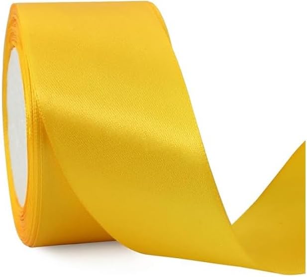 TONIFUL 2 Inch x 25 Yards Wide Gold Yellow Satin Ribbon Solid Fabric Ribbon for Gift Wrapping Crafts Chair Sash Eternal Flower Invitation Cards Hair Bows Sewing Party Wedding Decoration