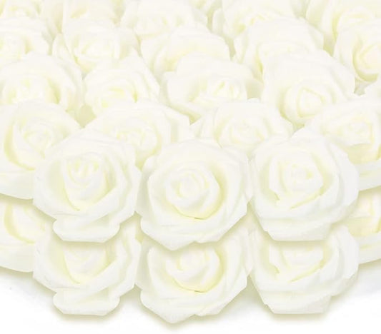 200pcs Ivory Artificial Foam Rose Flower Head, 3-Inch Fake Flower Heads Stemless Flowers for DIY Crafts,Wedding Bouquets Centerpieces Arrangements Party Baby Shower Home Decor (Ivory)