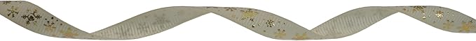 Gold Printing Snowflake Grosgrain Ribbon 25 Yard Each Roll 100% Polyester Woven Edge (3/8", Beige)