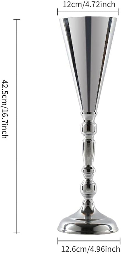 10pcs Tabletop Metal Wedding Flower Trumpet Vase Wedding Centerpiece Flower Vase for Wedding Event Decoration Living Decor Party Decor (Silver, 10×L)