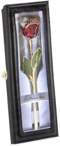Forever Rose Hand-Dipped in 24K Gold, Garnet-Inspired January Birthstone with Sparkles, Real Rose in Leather Case with LED Light – Perfect Ready to Gift for January Birthday or Any Occasion