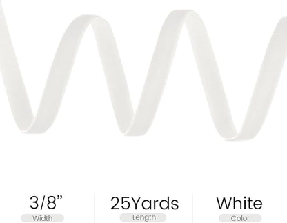 3/8" Wide x 25 Yards Velvet Ribbon, Vintage Single Face Velvet Ribbons for Gift Wrapping, Christmas Wrapping Bows, Wedding Decor, Sewing and More (White)