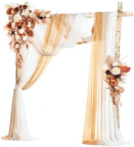 Ling's moment Fall Wedding Arch Flowers with Sheer Drapes Kit - Artificial Rust Boho Floral Arrangements for Ceremony Backdrop, Arbor Decor, Orabge 5-Piece Set (2 Flower Stems + 3 Hanging Drapes)