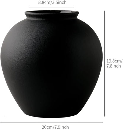 Large Black Ceramic Flower Vase,Decorative Jar Flower Vase, Decorative Jar Modern Centerpiece Table Decorations,Rustic Ceramic vases for Home Decor Dining Room (Black, 0617)