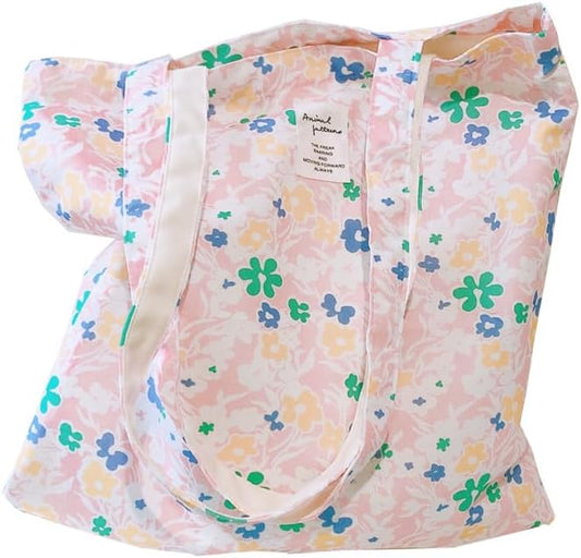 Cotton Canvas Tote Bag Reusable Soft Grocery Cloth Bag Floral Shoulder Bag for Beach Travel Shopping