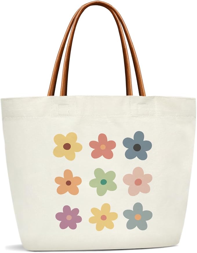 Floral Canvas Tote Bag For Women, Flower Tote Bags for Grocery Shoulder Bag for Work Beach Travel Gym, Beach Bag Shopping Handbag Motivational Gifts Birthday Gifts for Mom Teacher Friends -16