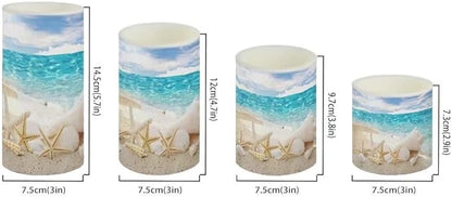 Beach Starfish Seashell Flameless Light Candles Battery Powered with Timer Remote Color Chaging Pillar Candle with Warm Yellow Color Changing Light Pack of 4