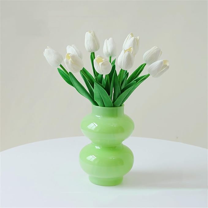 JSPYFITS Glass Hydroponic Flower Vase, Double Balls Colored Glasses Bubble Vases for Flower, 7 Inches Glass Funky Vase for Home/Office/Weddings/Party Table Flower Décor (Milky Green)