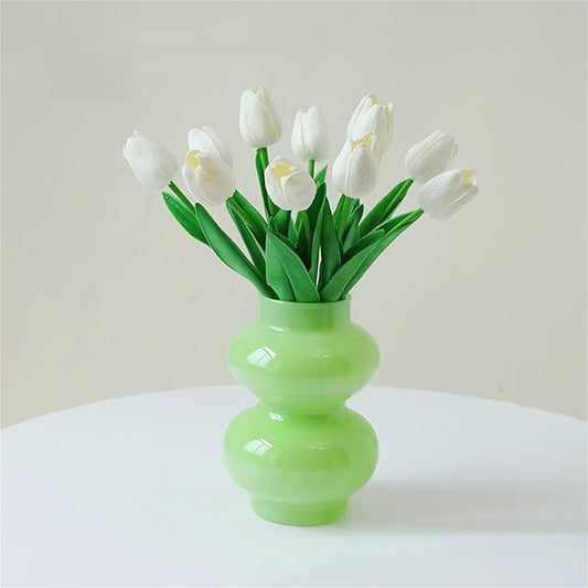 JSPYFITS Glass Hydroponic Flower Vase, Double Balls Colored Glasses Bubble Vases for Flower, 7 Inches Glass Funky Vase for Home/Office/Weddings/Party Table Flower Décor (Milky Green)