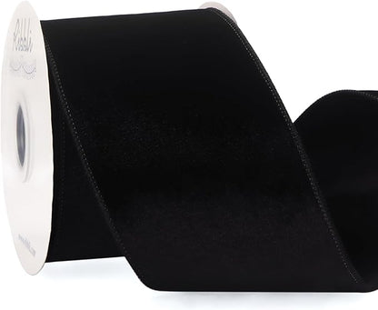 Ribbli Black Velvet Wired Ribbon 4 Inch Velvet with Satin Christmas Ribbon for Gift Wrapping Christmas Tree Decoration Crafts Wreaths Supplies-Continuous 10 Yards