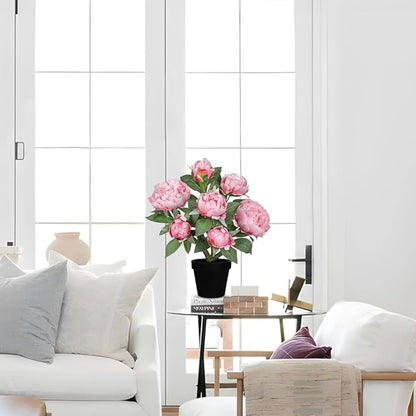 Hollyone Pink Fake Peonies Artificial Flowers in Pot 16.9" Small Peonies Tree Indoor Outdoor Faux Plants & Flowers Peony Silk Flowers Potted Plant Artificial Peony Floral Arrangement Desk Home Decor