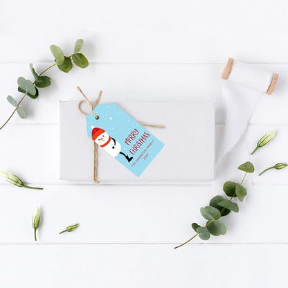 Andaz Press Personalized Christmas Holiday Season Classic Gift Tags, Merry Christmas Custom Family Name and Year, Snowman with Stars Design, for Holiday Events, Parties, and Favors, 60-Pack