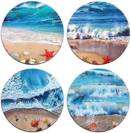 Waves and Shells Round Coaster Set - Made of Recycled Rubber - Set of 4