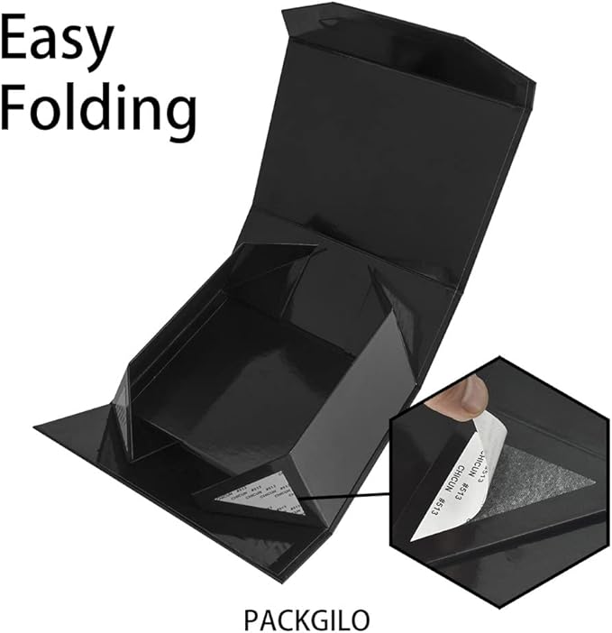 1Pcs Black 9.5x7x4 Inch Gift Box, Small Magnetic Box with Lid Black Small Gift Boxes for Groomsman proposal Foldable Magnetic Closure Storage Boxes