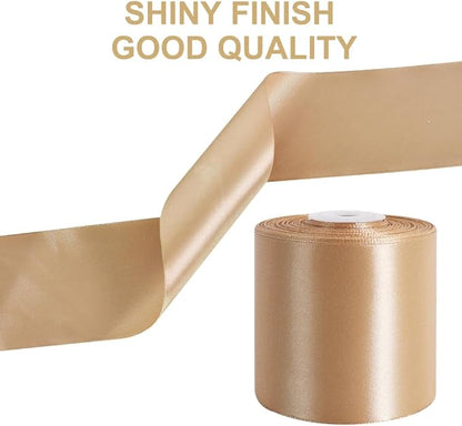 TONIFUL Champaign Gold Satin Ribbon 3 Inch X 25yds Solid Silk Ribbons for Gift Wrapping, Craft, Floral Bouquets, Valentine's Day Christmas Gift Wrapping, Party Wedding Decoration