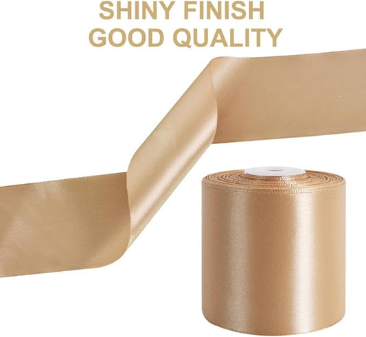 TONIFUL Champaign Gold Satin Ribbon 3 Inch X 25yds Solid Silk Ribbons for Gift Wrapping, Craft, Floral Bouquets, Valentine's Day Christmas Gift Wrapping, Party Wedding Decoration