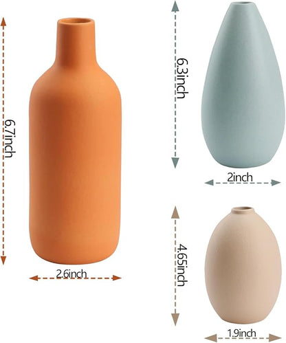Ceramic Vase Set of 3, Modern Vase for Minimalist Decor,Aesthetic Vase Round Flower Vases for Boho Home Wedding Party Room Dinner Table Shelf Décor