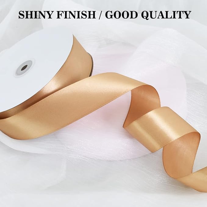 TONIFUL 1-1/2 Inch (40mm) x 100 Yard Dark Gold Wide Satin Ribbon Solid Fabric Ribbon for Gift Wrapping Chair Sash Valentine's Day Wedding Birthday Party Decoration Hair Floral Craft Sewing