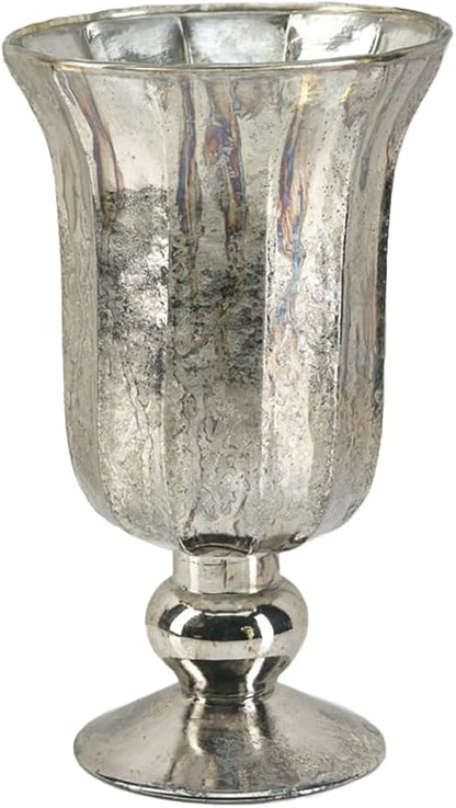 Serene Spaces Living Antique Platinum Flower Vase, Mercury Glass Urn for Centerpieces, Weddings & Event Decor – Vintage-Style Floral Vase, 5" Diameter and 8.5" Tall