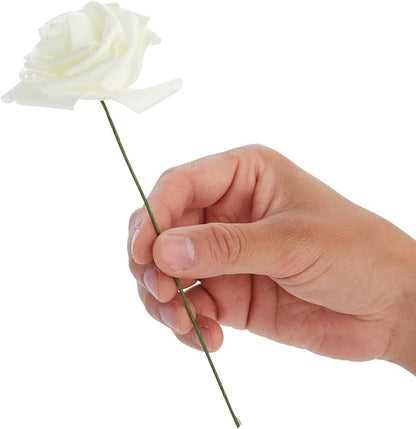 Bright Creations 3" Artificial Rose Flowers 60pcs Real Looking Fake Rose with Stem for DIY Wedding Bouquets and Bridal Shower, Cream