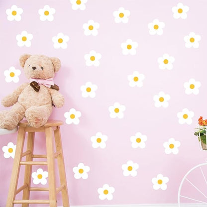 Daisy Flowers Wall Stickers – 180 Pcs Peel & Stick Removable Waterproof Vinyl Floral Wall Art Decals for Bedroom, Nursery & Living Room | A Simple Peel Creates a Breezy Spring Retreat (White)