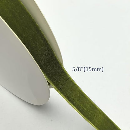 Chenkou Craft 25 Yards 5/8" Velvet Ribbon Lots Bulk (Olive, 5/8"(15mm))