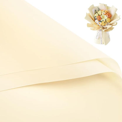 WRAPAHOLIC 20 Sheets Flower Wrapping Paper - 22.4 x 22.4 inch Pure Cream Yellow Color Water-Resistant Floral Bouquet Wrapping Paper, Florist Supplies Packaging for Fall Wedding Birthday Gift DIY