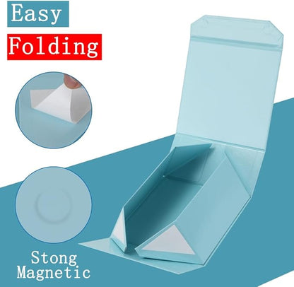 6 Pcs Small Blue Gift Box 6x6x3 Inch Magnetic Gift Box with Crinkle Paper Luxury Gift Boxes with Lids for Presents