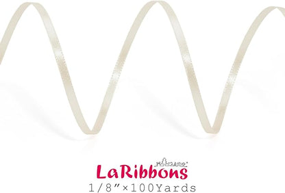 LaRibbons Nude Satin Ribbon 1/8 Inch 100 Yards Thin Luxury Double Faced Ivory Silk Ribbon for Flower Bouquet Crafts Gift Wrapping Wedding Bow Christmas Decoration