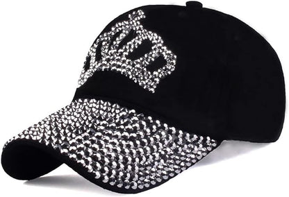 Gudessly Bling Women Baseball Cap Flower Snapback Rhinestone Sun Hats Adjustable Denim Jeans Hat