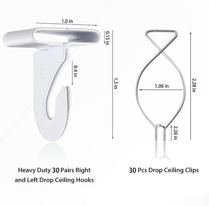 60 Drop Ceiling Hooks for Classrooms & Offices, White Heavy Duty Ceiling Hooks for Hanging Plants & Decorations, Metal T-Bar Hooks for Suspended Drop Ceiling Tiles