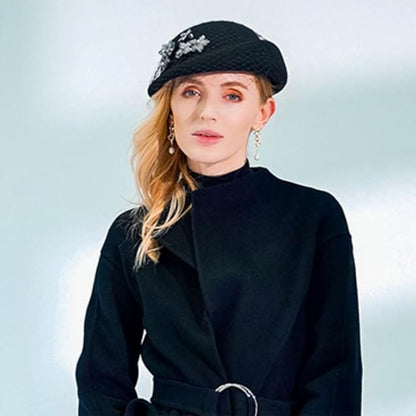 Women Wool Felt Ribbon French Fashion Vintage Millinery Beret Hats Top Cap Ladies Party Wedding Fedoras Chapeau