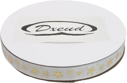 Gold Printing Snowflake Grosgrain Ribbon 25 Yard Each Roll 100% Polyester Woven Edge (3/8", White)
