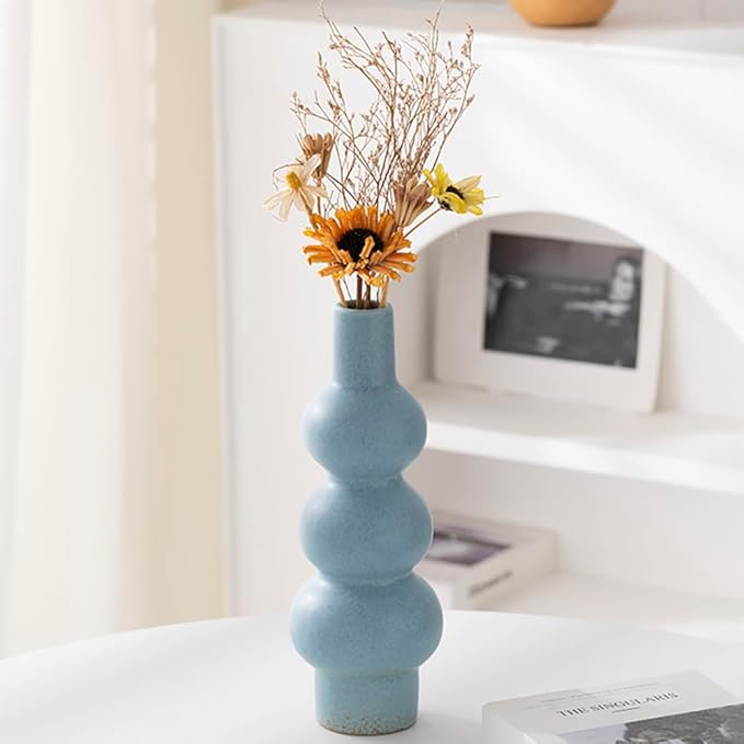 Blue Gradient Ceramic Vase - 3 Tier Gourd Shaped Modern Home Decor, Vase Minimalist Style Suitable for Modern Table & Shelf Home Decor/Living Room/Entryway/Shelf Display (Multi-Tier Design)