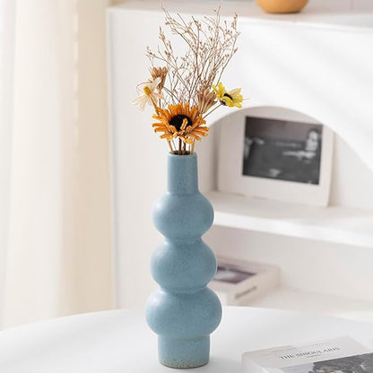 Blue Gradient Ceramic Vase - 3 Tier Gourd Shaped Modern Home Decor, Vase Minimalist Style Suitable for Modern Table & Shelf Home Decor/Living Room/Entryway/Shelf Display (Multi-Tier Design)