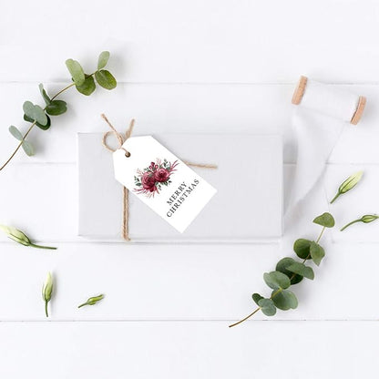 Andaz Press Christmas Holiday Season Classic Gift Tags, Merry Christmas to from Classic Favor Tags, Burgundy Floral Roses Design, for Holiday Events, Parties, and Favors, 60-Pack