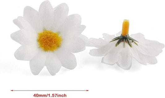 E-outstanding Silk Daisy Flower Head 100PCS 1.5Inch White Artificial Gerbera Fake Flowers Heads for Wedding Party,Home Decoration and DIY Craft