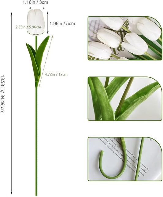 20pcs White tulips artificial flowers Faux Flowers Fake tulips Flowers Mother's Day Easter Valentine’S Day Gifts in Home Kitchen Wedding Dining Table Decorations