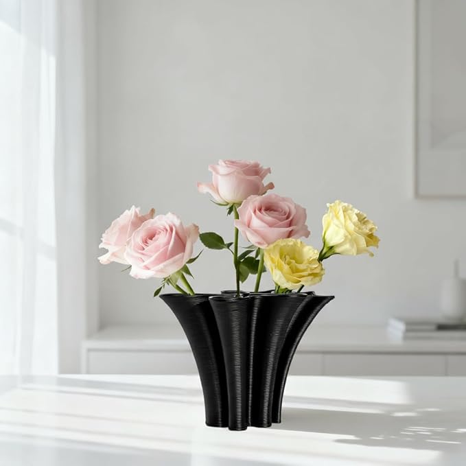 Black Ceramic Vase for Home Decor, Boho Artistic Irregular Shape Decorative Vase, Unique Modern Accent for Living Room Bedroom or Entryway