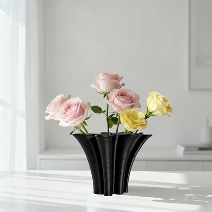 Black Ceramic Vase for Home Decor, Boho Artistic Irregular Shape Decorative Vase, Unique Modern Accent for Living Room Bedroom or Entryway