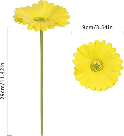 IPOPU Daisy Flowers Artificial,20PCS Yellow Gerbera Daisy Artificial Flowers Fake Daisies for Wedding Party Office Home Decorations(Yellow)