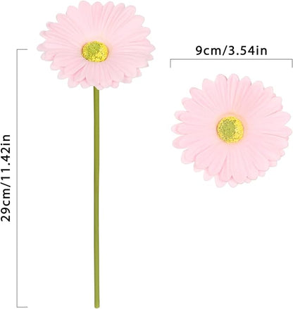 IPOPU Pink Gerbera Daisy Artificial Flowers,20PCS Fake Daisies Artificial Daisy Flowers with Stems for Wedding Party Office Home Decorations(Light Pink)